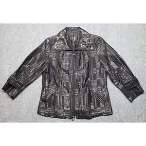 600 West Jacket Womens S Black Textured Pockets Collared Full Zip Cotton Blend